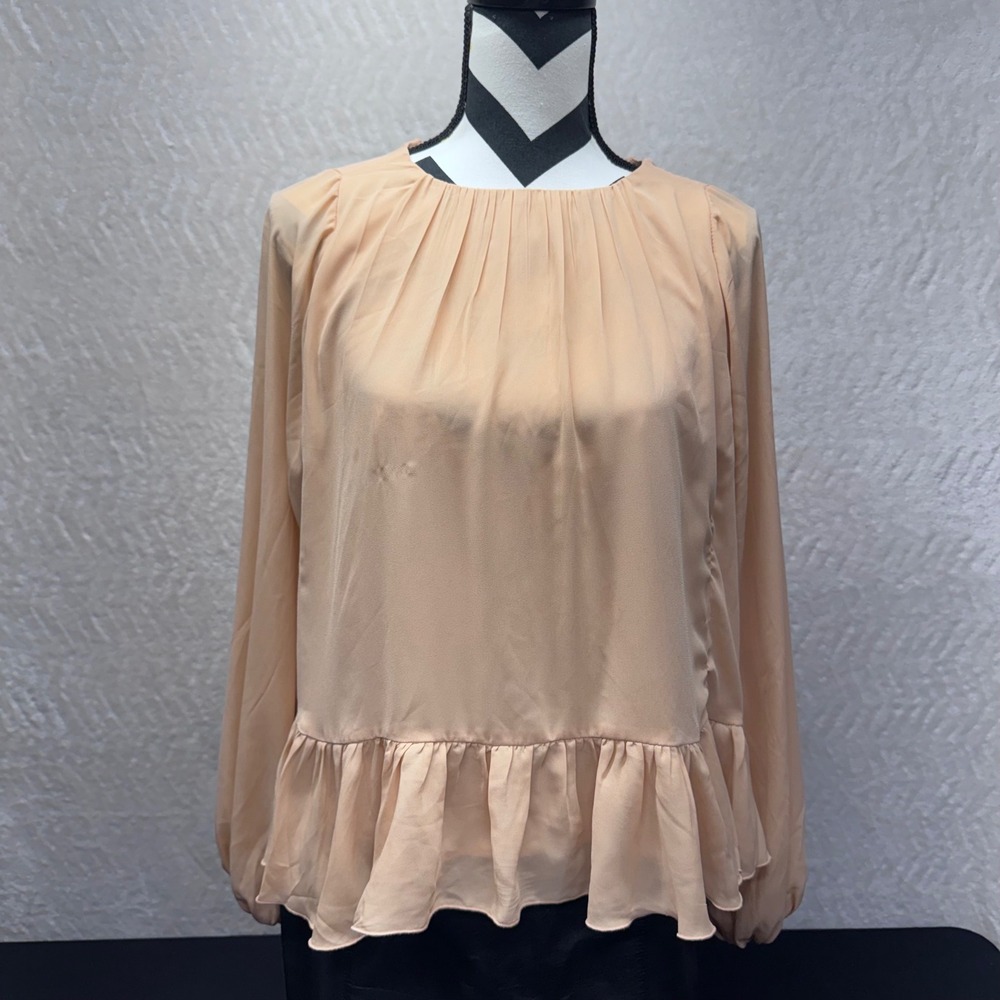 Abercrombie & Fitch Peach Pleated Peplum Blouse Long Sleeve XS